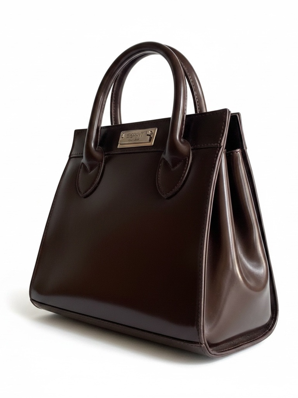 Vintage Esprit Mini Top Handle Handbag Brown Snap‎ Logo Y2K